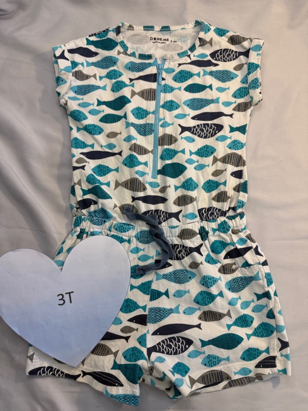 D* Re Me - Fish Patterned Romper in Blue and Grey